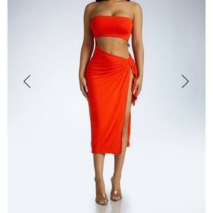 Naked wardrobe poppy side tie midi dress